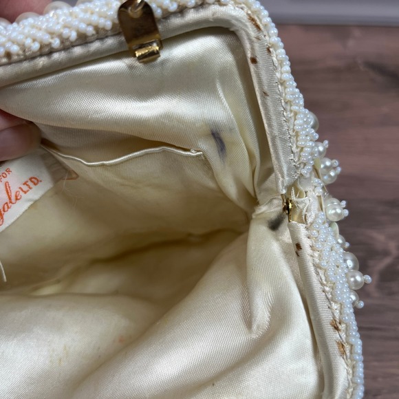 VTG 1960's LaRegale LTD Pearl Sequin Beaded Clutch Bag Gold Chain Evening Purse - Picture 6 of 10